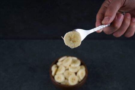 Fresh banana on dark background stock photoの写真素材