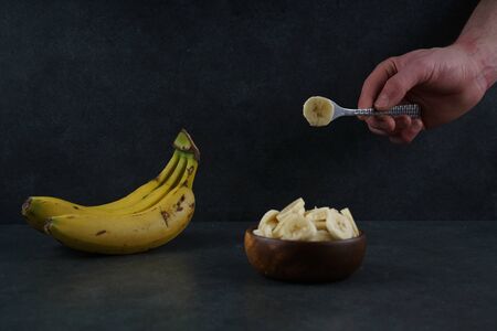 Fresh banana on dark background stock photoの写真素材