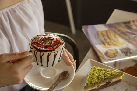 woman drinking mochaの写真素材