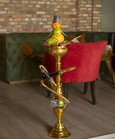 Hookahs are on the bar in the restaurant stock photo