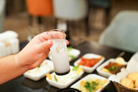 Traditional alcohol Turkish raki.