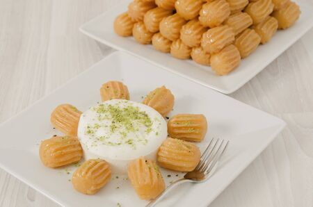 Turkish Dessert, Tulumba stock photo