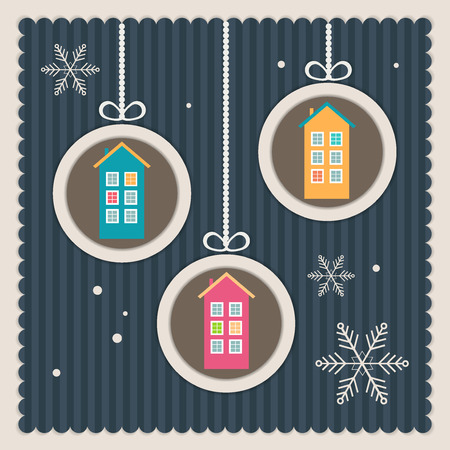 Real Estate Christmas Card With Colorful Houses And Snowflakesのイラスト素材