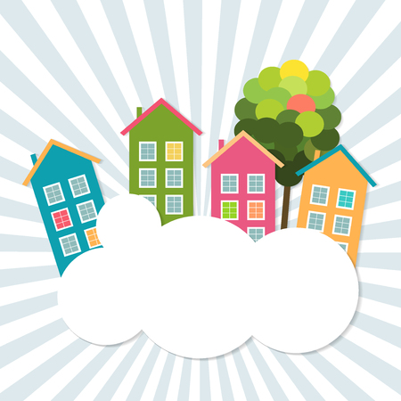 Colorful Houses For Sale / Rent. Real Estate Conceptのイラスト素材