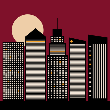 Abstract City With Skylines, Moon And Lightsのイラスト素材