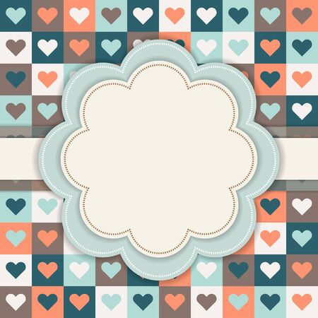 Abstract Vintage Card With Background Made Of Colorful Squares And Heartsのイラスト素材