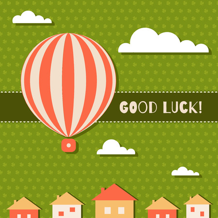 Abstract Good Luck Card With Hot Air Balloon Clouds Houses And Three Leaf Clovers Pattern Backgroundのイラスト素材 ストックフォト 写真素材のstock Foto ストックドットフォト