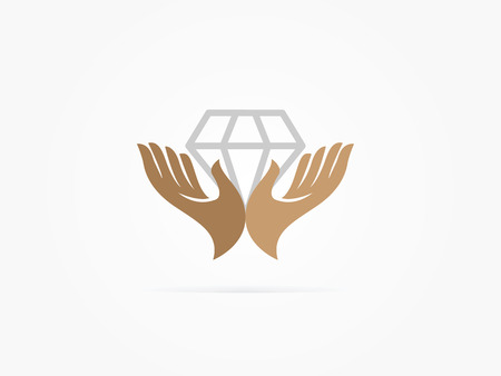 Vector Illustration Brown Hands with present and diamond iconのイラスト素材