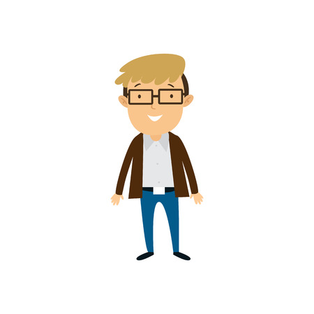 Flat style modern business Employees with glasses in casual clothes. Vector icon set. Smile Men lifestyle icon.のイラスト素材