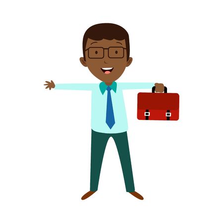 Flat style modern business Employees, black man in dark blazer clothes. Vector icon set. Smile Men lifestyle icon.のイラスト素材