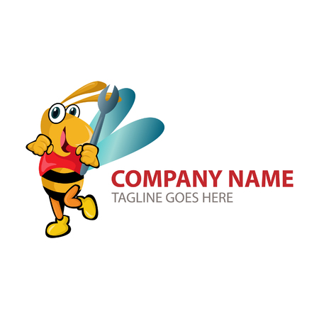 Vector Illustration smile Bee with wrench in right hand logoのイラスト素材