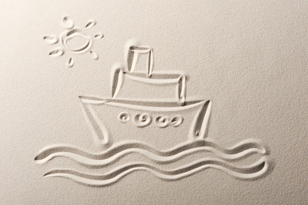 Beach background , drawing of a cruise linerの写真素材
