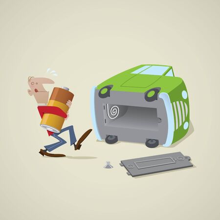  man with electric carの写真素材