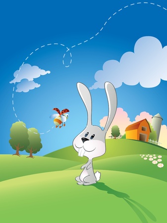little bunny looks a ladybugの写真素材