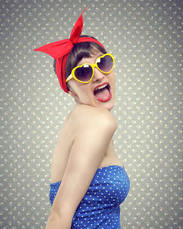 happy pin up girl portraitの写真素材