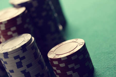 Stacks of poker or blackjack chips の写真素材
