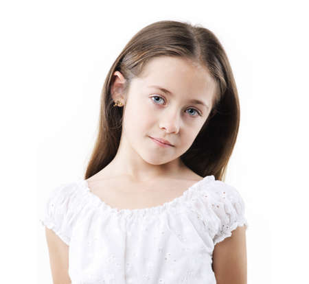 Beautiful little girl portrait on white backgroundの写真素材