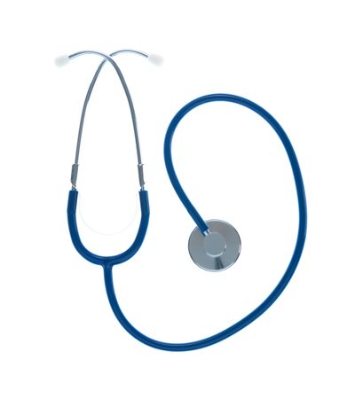 Blue stethoscope on white background, healthcare and cardiology diseases conceptの写真素材