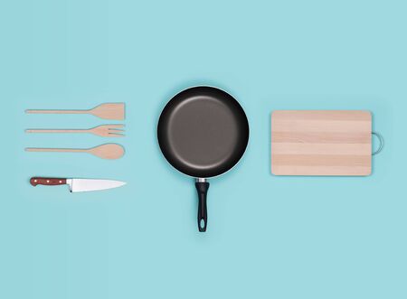 Cooking and food preparation utensils, top viewの写真素材