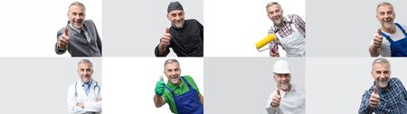 Collage of male smiling professional workers portraits, human resources and work conceptの写真素材