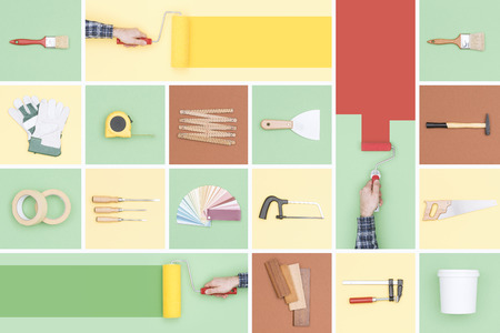 Do it yourself, renovation and decoration: paintbrush, paint roller and other toolsの写真素材