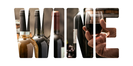 Wine and fine drinking concept: sommelier holding a wineglass and cut out textの写真素材