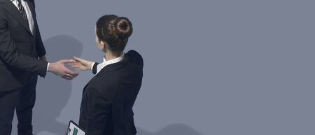 Corporate business people meeting and shaking hands, business relationships and agreement concept, blank copy spaceの写真素材