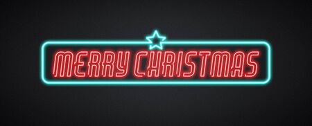 Merry Christmas wishes on a neon sign with a star, holidays and celebration conceptの写真素材