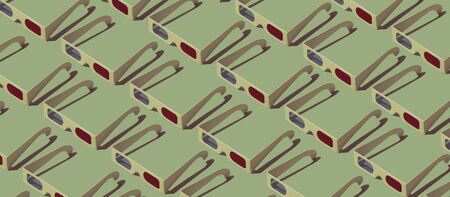 Cinema and movies entertainment background: repetition of isometric identical 3D glassesの写真素材