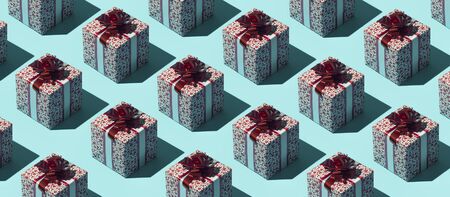Gift boxes background with repetition of identical presents