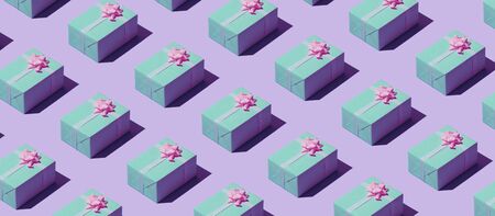 Gift boxes background with repetition of identical presents