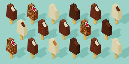 Assortment of delicious ice creams with different flavors, isometric 3D illustrationの写真素材
