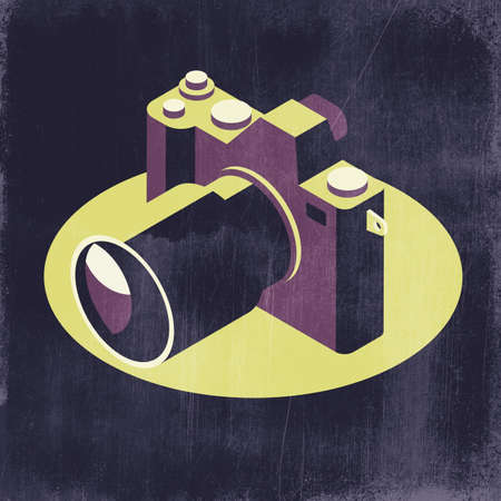 Isometric digital camera icon on dark background, 3D illustrationの写真素材