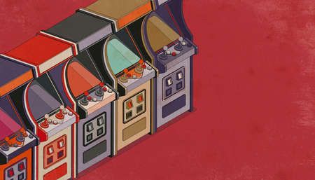 Set of arcade machines, vintage videogames concept, 3D illustration