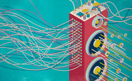 Pop style music poster with amplifier and sound wave, 3D illustration