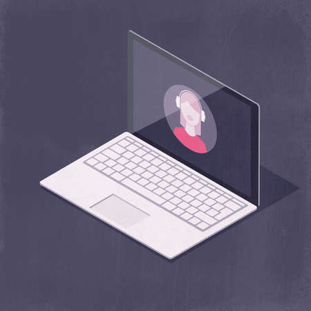 Isometric laptop with user avatar, technology concept, 3D illustrationの写真素材