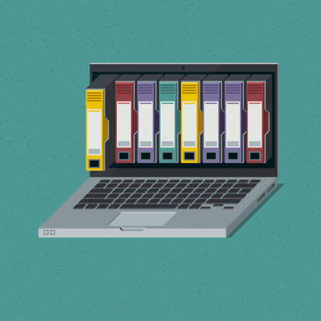 Accessible folders on the laptop screen, database and information storage concept 3D illustration