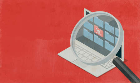 Antivirus detecting a threat on the laptop during a scan, device security concept, 3D illustration