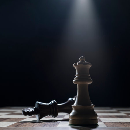 White king checkmates the black king, chess game and competition conceptの写真素材
