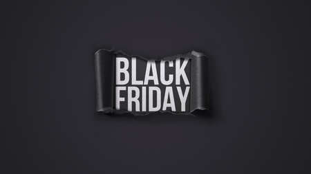 Torn paper hole and Black Friday text, promotional sale banner with copy spaceの写真素材