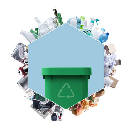 Recycling, separate waste collection and waste management template design with copy spaceの写真素材