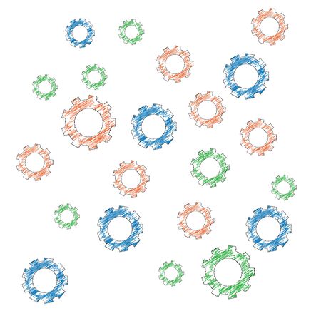 Many multicolored gears. Imitation of multi-colored pencils.のイラスト素材