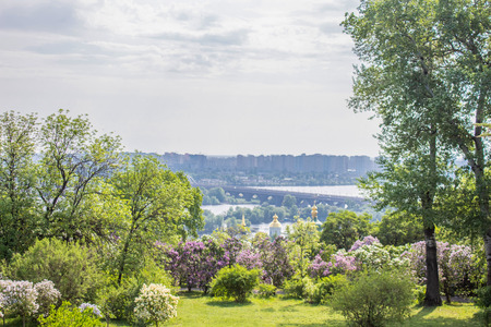 View of the city of Kiev from a height. City landscape.の写真素材