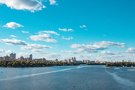 Dnieper river, Kiev city, Ukraine. View of the city skyline.の写真素材