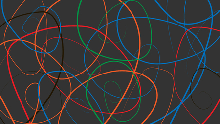 Abstraction from multi-colored thin lines. Abstract illustration on dark background.のイラスト素材