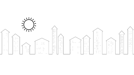 Black and white illustration of a big city.のイラスト素材