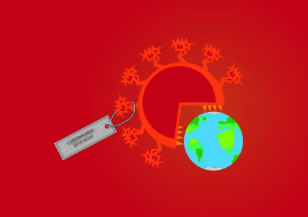 The spread of coronavirus on the planet. Dangerous virus swallows the planet.のイラスト素材