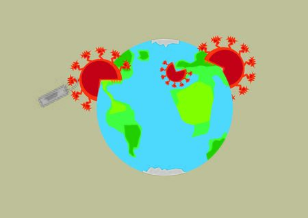 The spread of coronavirus on the planet. Dangerous virus swallows the planet.のイラスト素材