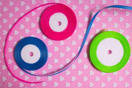 Multicolored ribbons for handmade products. Passion for the soulの写真素材