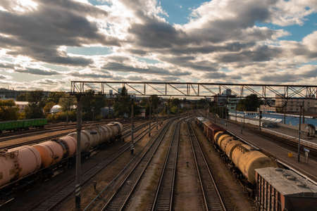 Kiev, Ukraine - September 22, 2019. Transport railway station. Peron for passengers of the city electric train.のeditorial素材